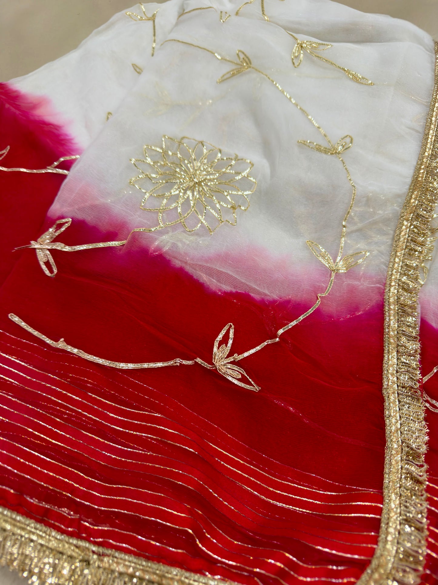 Rajputi White & Red Shaded Gotta Saree