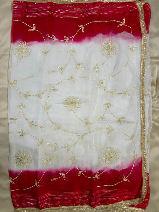 Rajputi White & Red Shaded Gotta Saree