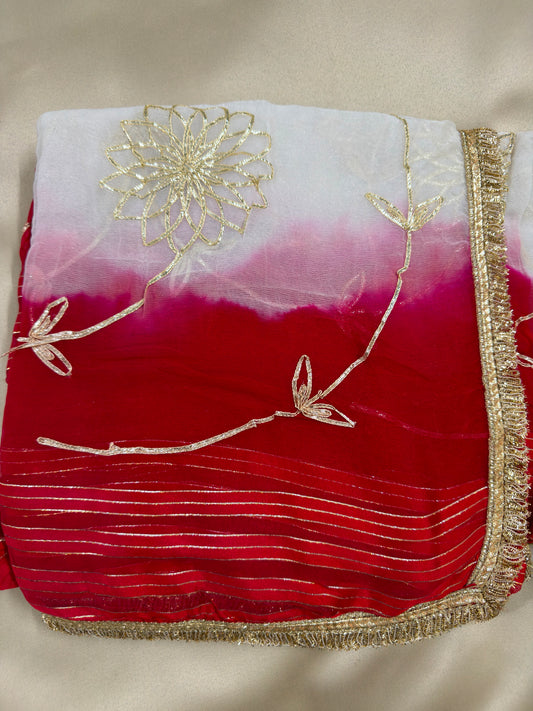 Rajputi White & Red Shaded Gotta Saree