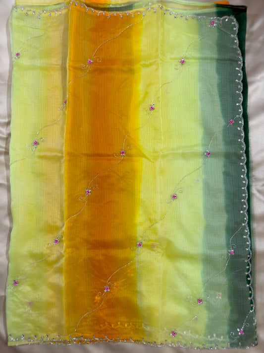 Kota Doriya Hand Work Multicolour Designer Saree