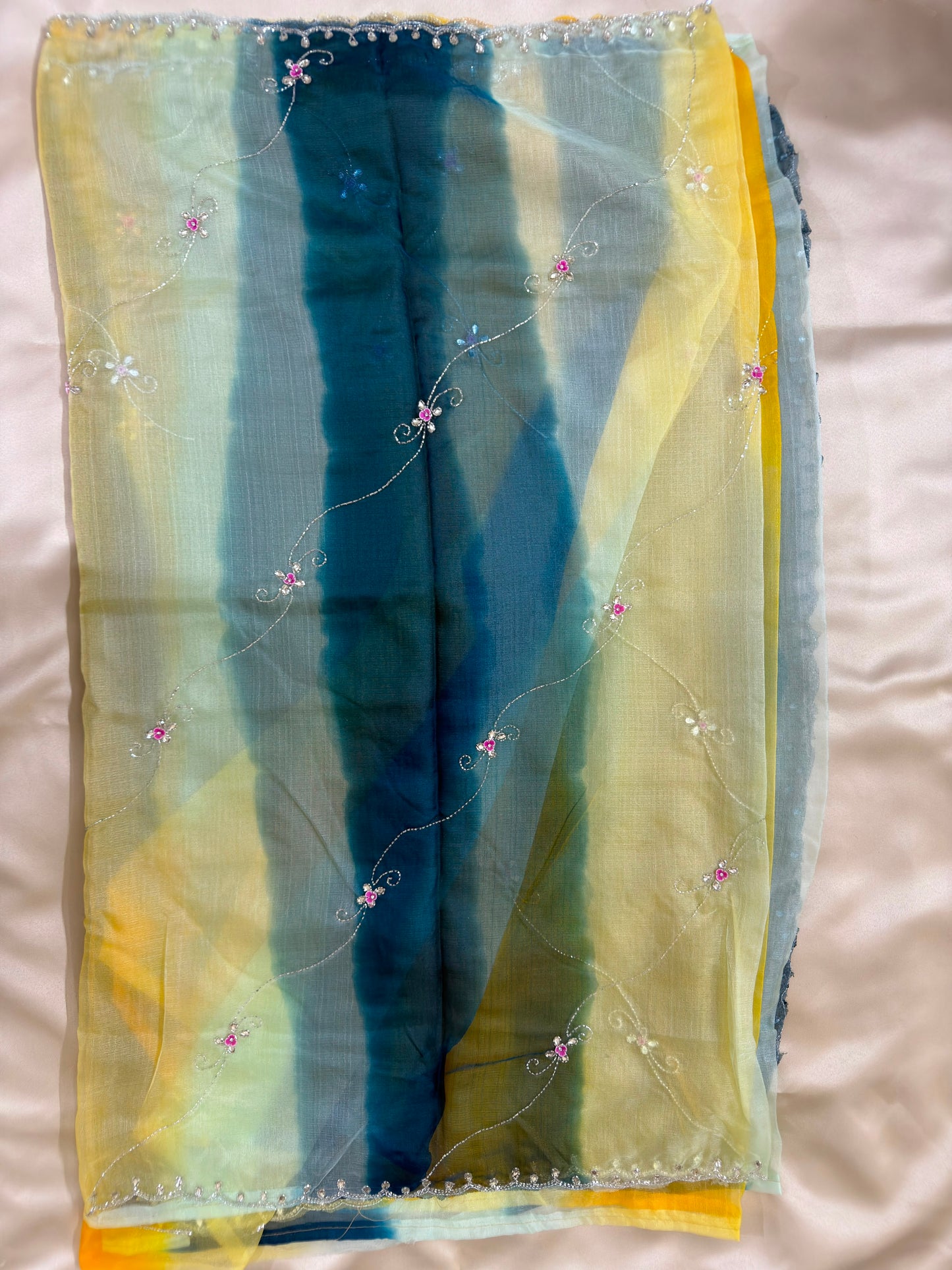 Kota Doriya Hand Work Multicolour Designer Saree