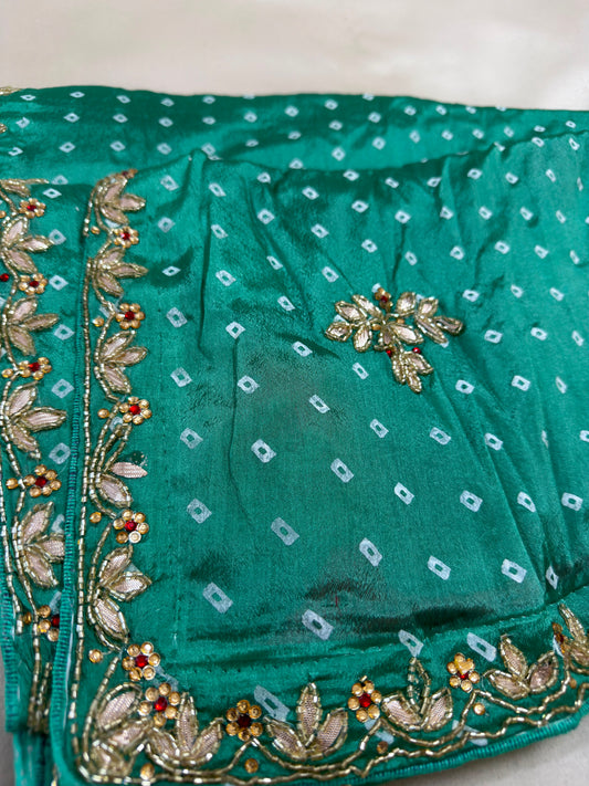 Bandhej Hand Work Saree With Contrast Blouse