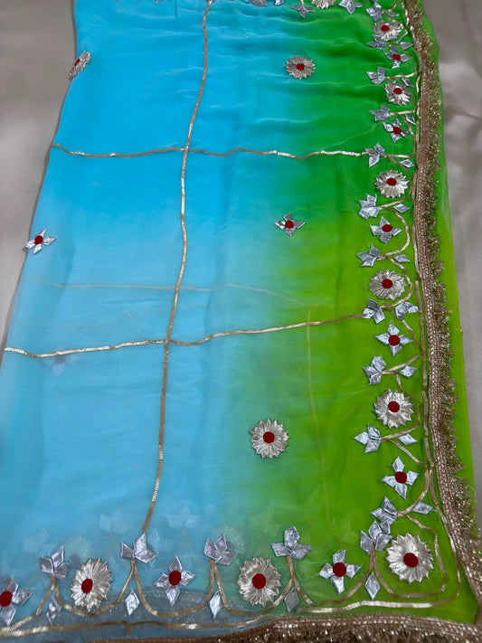 Shaded Kachha Gotta Work Saree In Chiffon