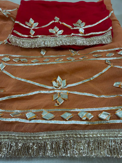 Heavy Kachha Gotta Saree In Chiffon Fabric