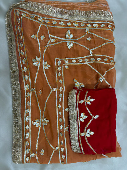 Heavy Kachha Gotta Saree In Chiffon Fabric