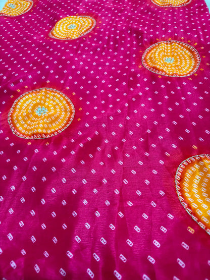 Chinon Handwork Bandhani Saree With Running Blouse