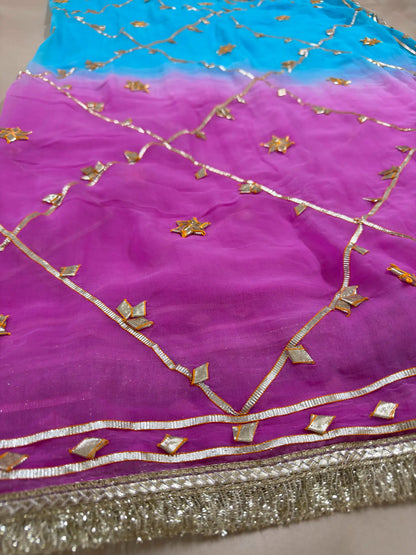 Dual Shade Kachha Gotta Saree In Chiffon