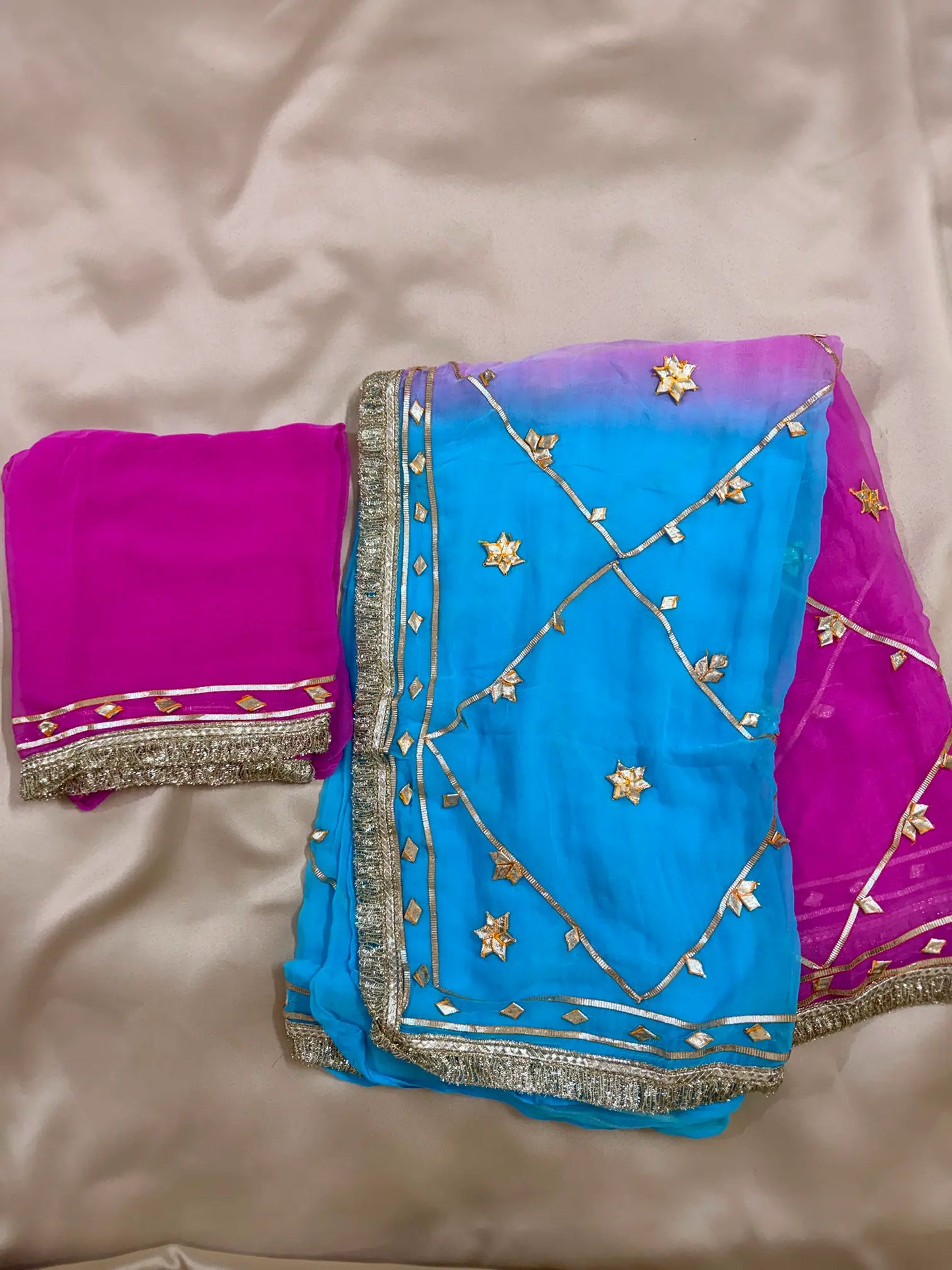 Dual Shade Kachha Gotta Saree In Chiffon