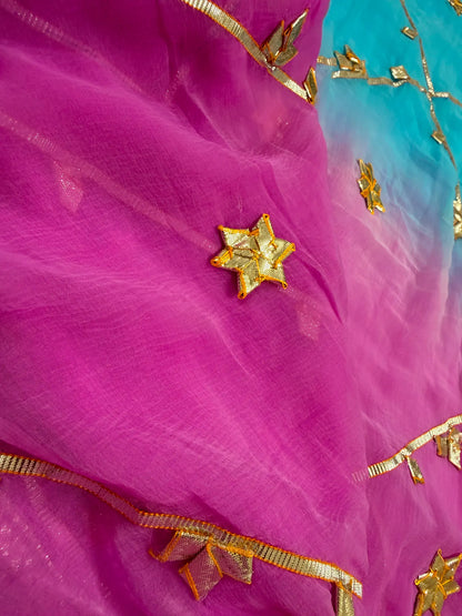 Dual Shade Kachha Gotta Saree In Chiffon