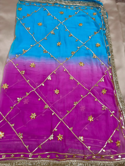 Dual Shade Kachha Gotta Saree In Chiffon