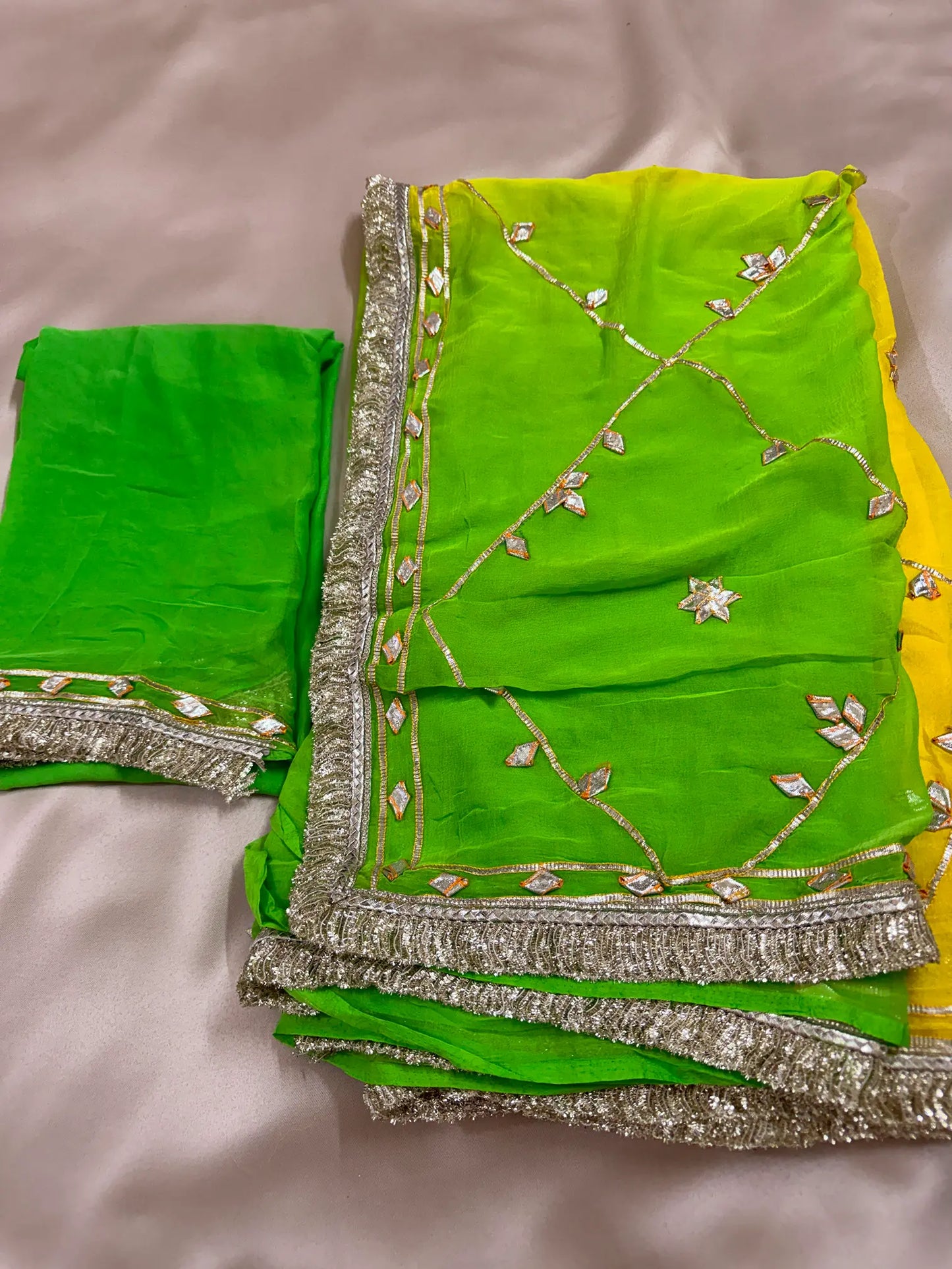 Dual Shade Kachha Gotta Saree In Chiffon