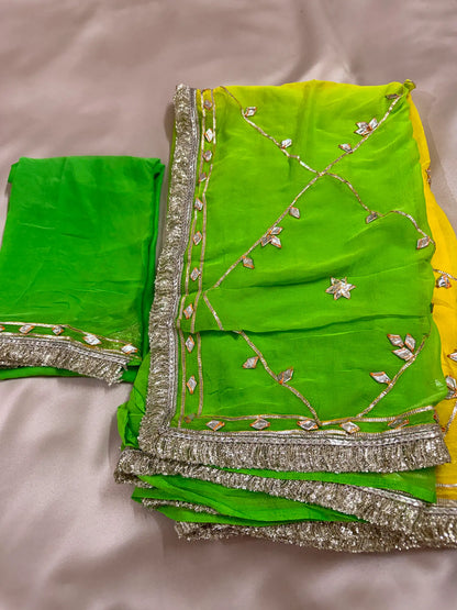 Dual Shade Kachha Gotta Saree In Chiffon