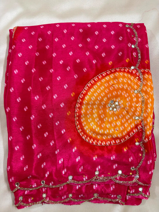 Chinon Handwork Bandhani Saree With Running Blouse