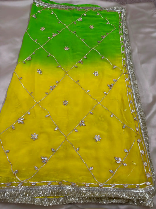 Dual Shade Kachha Gotta Saree In Chiffon