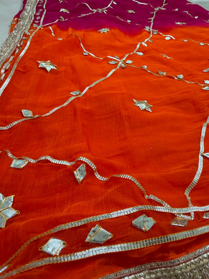 Dual Shade Kachha Gotta Saree In Chiffon