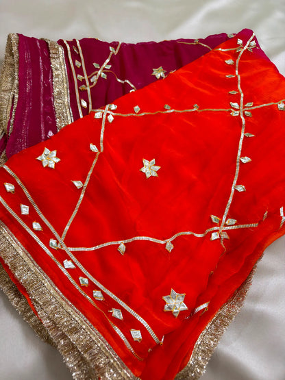 Dual Shade Kachha Gotta Saree In Chiffon
