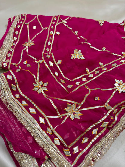 Heavy Kachha Gotta Saree In Chiffon Fabric