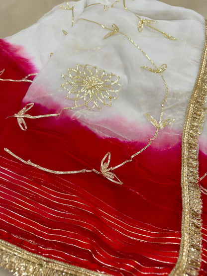 Rajputi White & Red Shaded Gotta Saree