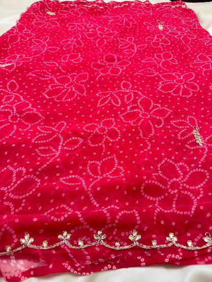 Pure Georgette Handwork Bandhani Saree