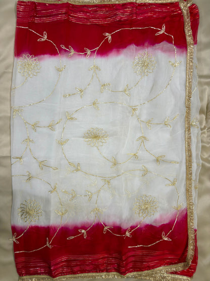 Rajputi White & Red Shaded Gotta Saree
