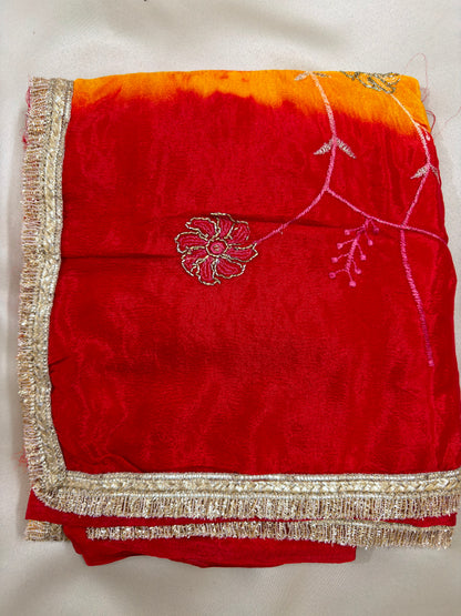 Cut Dana Rajputi Thread Work Red & Yellow Saree