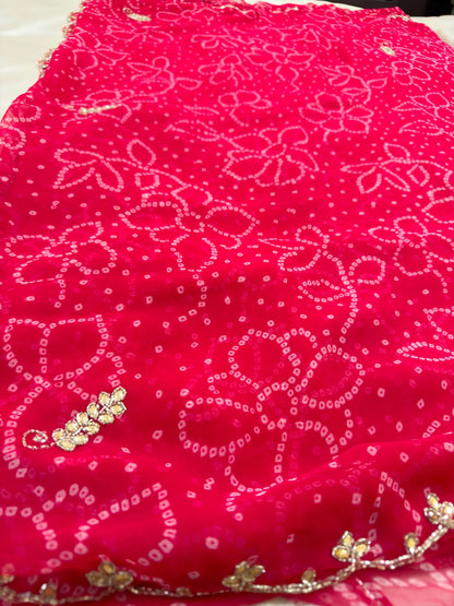 Pure Georgette Handwork Bandhani Saree