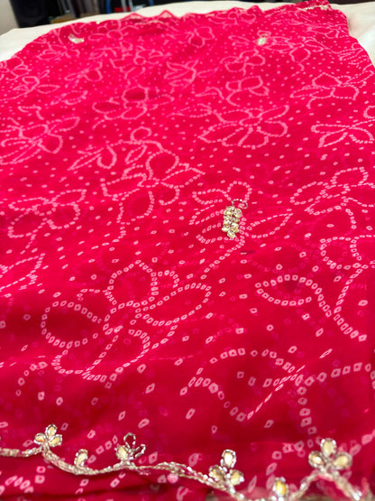 Pure Georgette Handwork Bandhani Saree