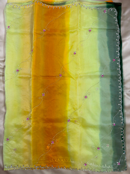 Kota Doriya Hand Work Multicolour Designer Saree