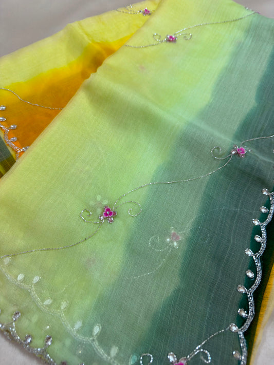 Kota Doriya Hand Work Multicolour Designer Saree