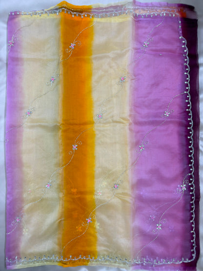 Kota Doriya Hand Work Multicolour Designer Saree