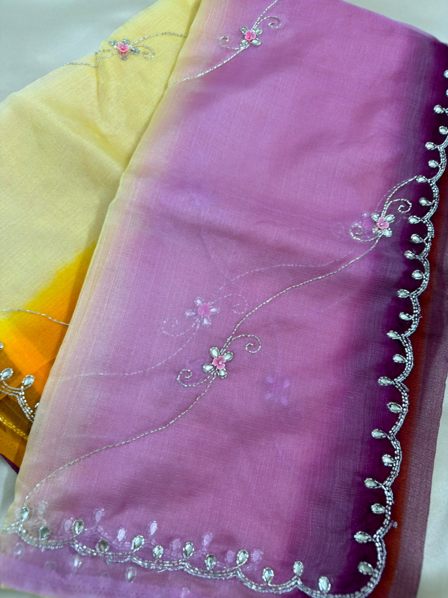 Kota Doriya Hand Work Multicolour Designer Saree