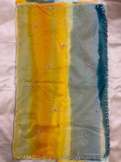 Kota Doriya Hand Work Multicolour Designer Saree