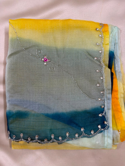 Kota Doriya Hand Work Multicolour Designer Saree