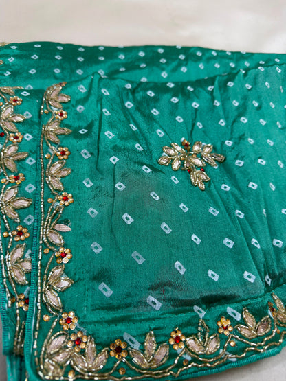 Bandhej Hand Work Saree With Contrast Blouse