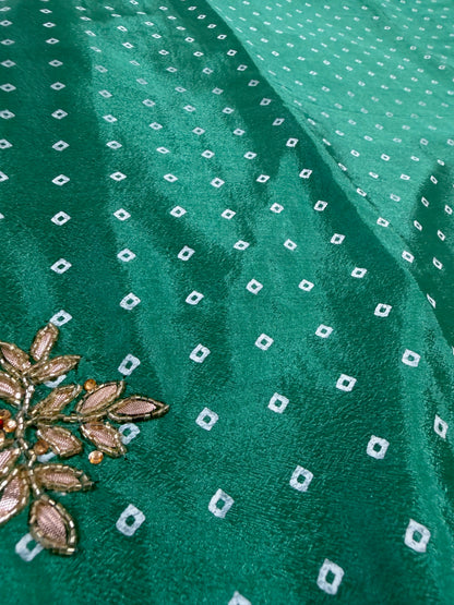 Bandhej Hand Work Saree With Contrast Blouse