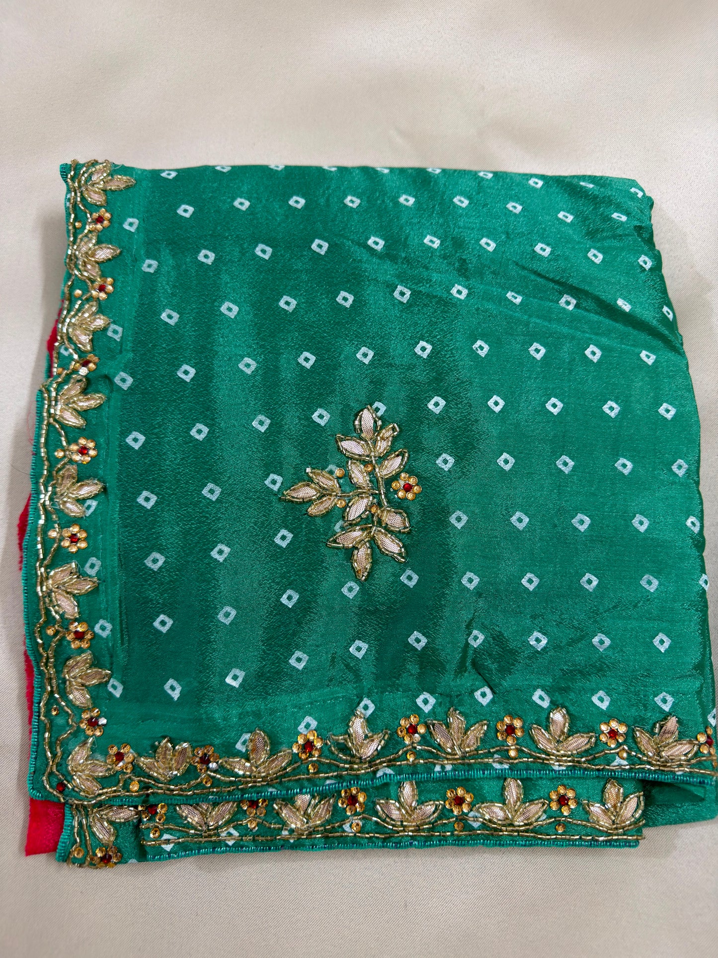 Bandhej Hand Work Saree With Contrast Blouse