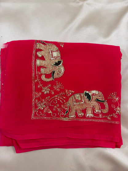 Rajputi Hathi Cut Dana Royal Georgette Saree