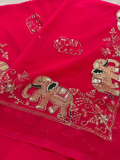Rajputi Hathi Cut Dana Royal Georgette Saree