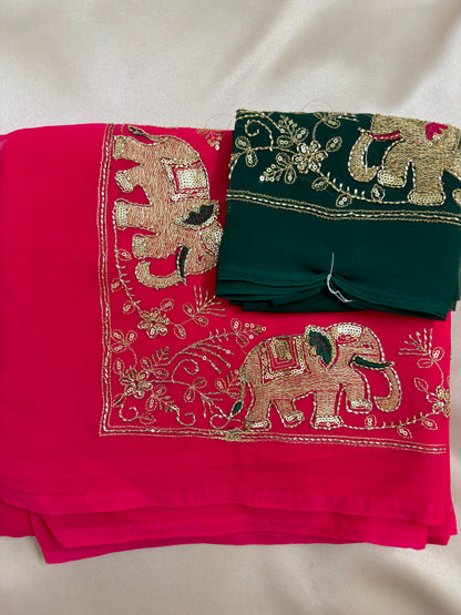 Rajputi Hathi Cut Dana Royal Georgette Saree