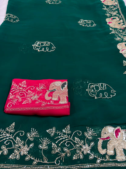 Rajputi Hathi Cut Dana Royal Georgette Saree