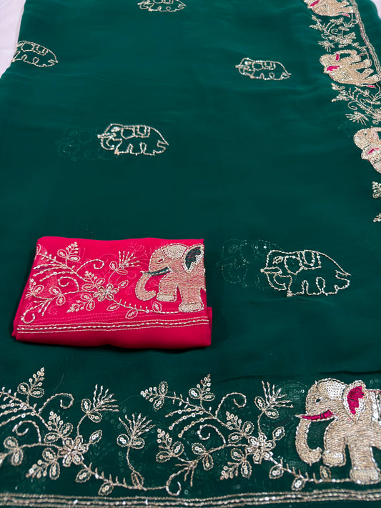 Rajputi Hathi Cut Dana Royal Georgette Saree