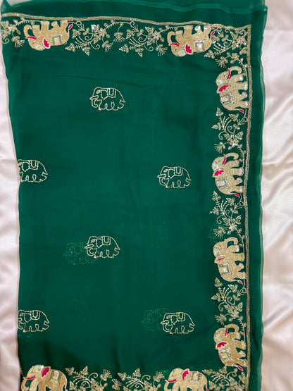 Rajputi Hathi Cut Dana Royal Georgette Saree