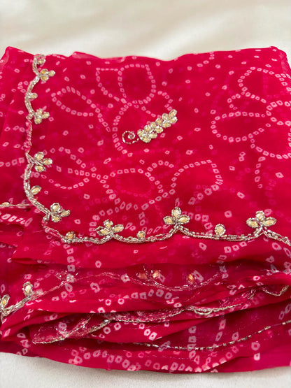 Pure Georgette Handwork Bandhani Saree