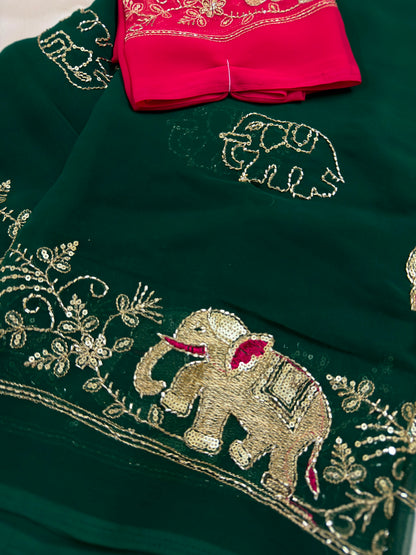 Rajputi Hathi Cut Dana Royal Georgette Saree