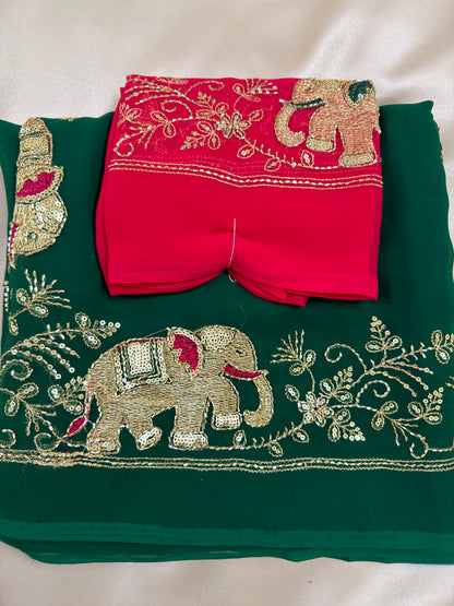 Rajputi Hathi Cut Dana Royal Georgette Saree