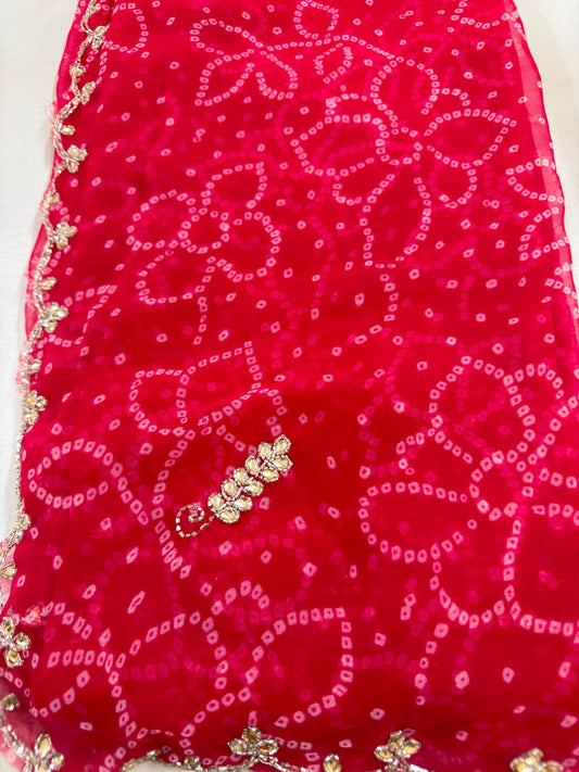 Pure Georgette Handwork Bandhani Saree