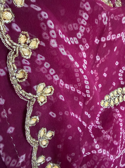 Pure Georgette Handwork Bandhani Saree