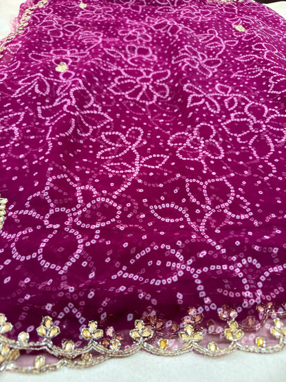 Pure Georgette Handwork Bandhani Saree