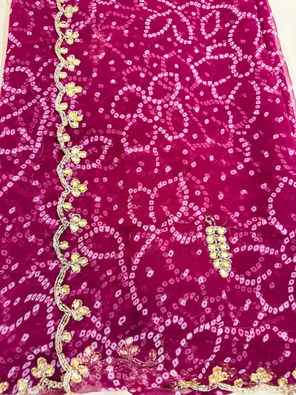 Pure Georgette Handwork Bandhani Saree