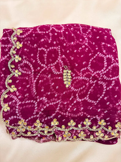 Pure Georgette Handwork Bandhani Saree